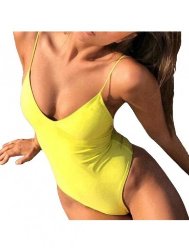 One-Pieces Women's Sexy One Piece Halter Criss Cross Swimsuit Low Back Monokini Padded Bathing Suit - Yellow - CH18QQ7KCA7 $3...