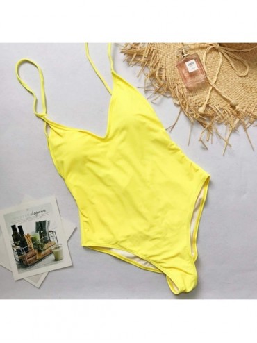 One-Pieces Women's Sexy One Piece Halter Criss Cross Swimsuit Low Back Monokini Padded Bathing Suit - Yellow - CH18QQ7KCA7 $2...