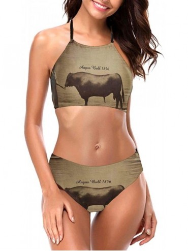 Sets Beef Vintage Bull Paris Black Cow 1856 U-Neck Swimsuits Halter Bikini Set - Color1 - CF199NGKMGK $53.33