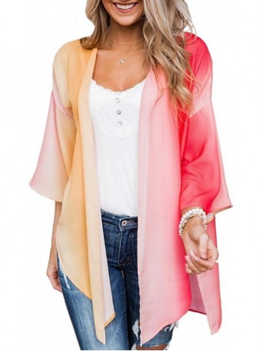Cover-Ups Womens Floral Kimono Loose Half Sleeve Chiffon Casual Cardigan Cover Up - 2-mixed Color2 - CO1902Y2OCD $37.07