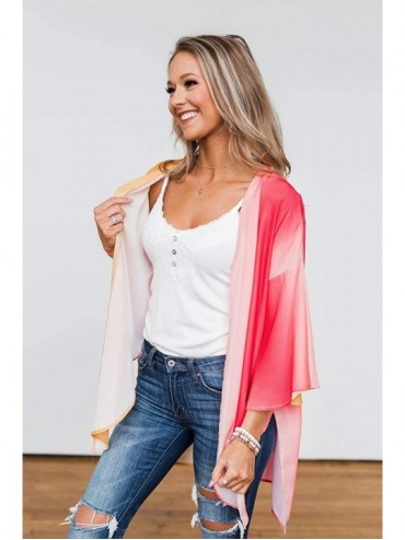 Cover-Ups Womens Floral Kimono Loose Half Sleeve Chiffon Casual Cardigan Cover Up - 2-mixed Color2 - CO1902Y2OCD $17.33