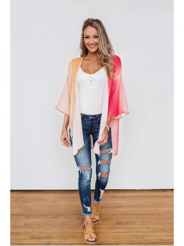 Cover-Ups Womens Floral Kimono Loose Half Sleeve Chiffon Casual Cardigan Cover Up - 2-mixed Color2 - CO1902Y2OCD $17.33