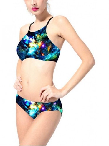 Sets Women's High Neck Halter Bikini Swimwear 2 Piece Set Summer Hawaiian Style Beachwear - Galaxy Space-8 - CD18O3G3XZ0 $23.26