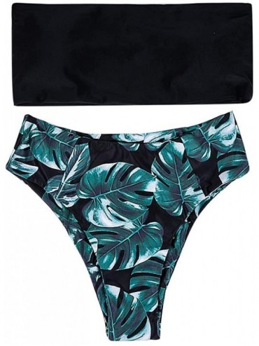 Sets Swimsuits for Women Bandeau Strapless Coconut Print Hawaii Two Pieces Bathing Suit - Black D - C418T3QYA9M $29.69