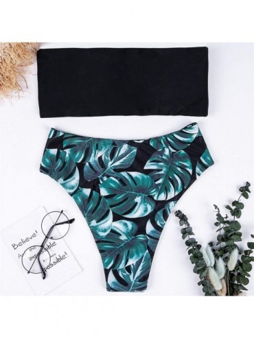 Sets Swimsuits for Women Bandeau Strapless Coconut Print Hawaii Two Pieces Bathing Suit - Black D - C418T3QYA9M $19.80