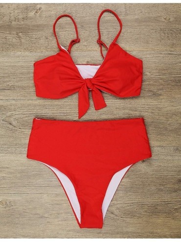 Sets Womens High Waisted Bikini Set Tie Knot High Rise Two Piece Swimsuits Bathing Suits - Red - CL18NAL9TH2 $31.25