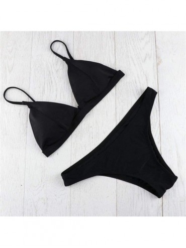Tankinis Two Piece Swimsuits- Women Bandeau Bandage Bikini Set Push-Up Brazilian Swimwear Beachwear Swimsuit - Black-01 - CK1...