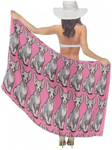 Cover-Ups Women Luxury Chiffon Swimwear Cover Up- Oversize Beach Sarong Shawl Wrap - Sitting Sphynx Cat Pink - C319C6N3ULQ $2...