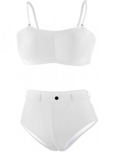 Sets Women's Removable Strap Wrap Pad Ruched High Waisted Bikini Sets - White - CR18DWGXHEH $19.93