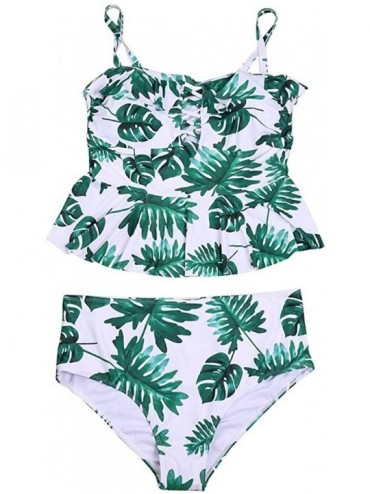One-Pieces Women's Plus Size Swimsuit 2 Piece Floral Printed Ruffle Tummy Control Peplum Tankini Beach Swimwear - Green - C91...