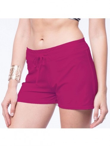 Board Shorts Women's Wide Waistband Bikini Shorts Swimsuit Bottom Swimming Pants Beachwear with Adjustable Ties - Pure Pink -...