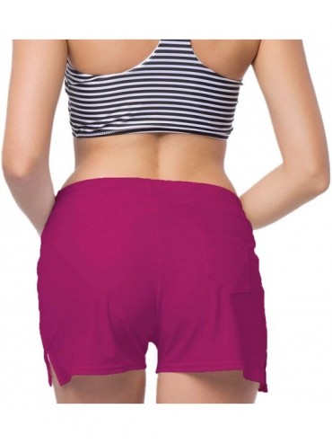 Board Shorts Women's Wide Waistband Bikini Shorts Swimsuit Bottom Swimming Pants Beachwear with Adjustable Ties - Pure Pink -...
