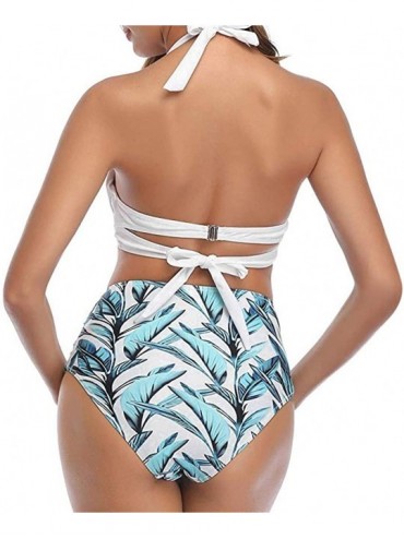Racing Women Teen Girls Bohemia High Waisted Bikini Set Halter Swimsuit Swimwear Suits - Halter - White - CQ1952NKRTW $14.55