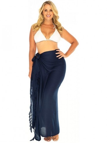 Cover-Ups Womens Plus Size Sarong Swimsuit Cover Up Solid Beach Wear Bikini Wrap Skirt with Coconut Clip - Navy Blue - C9193U...