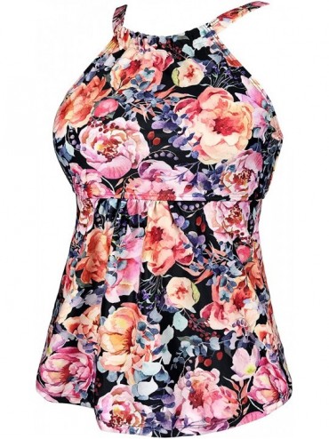 Tankinis Women's Vintage Floral Print Sporty Tankini Top Swimsuit(FBA) - Pink Floral - CA1825O795Z $19.40