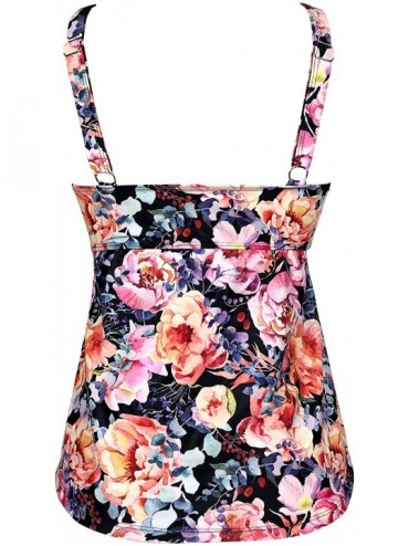 Tankinis Women's Vintage Floral Print Sporty Tankini Top Swimsuit(FBA) - Pink Floral - CA1825O795Z $19.40