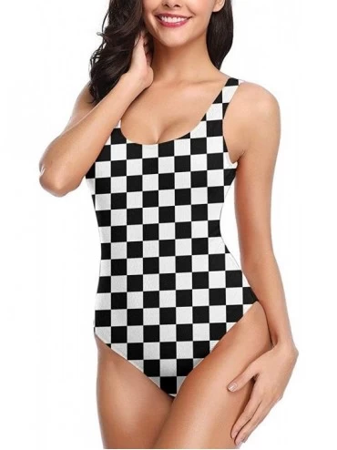 Racing Checkered Flag Women's One Piece Swimsuits Low Back Bathing Suit Bikini Swimwear - CJ18XRW5HD7 $42.22