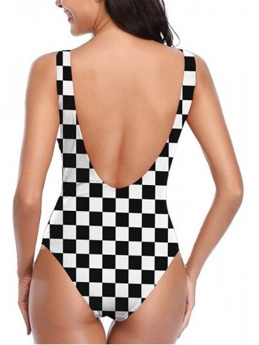 Racing Checkered Flag Women's One Piece Swimsuits Low Back Bathing Suit Bikini Swimwear - CJ18XRW5HD7 $21.66