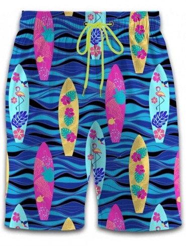 Board Shorts Men's Swim Trunks Hawaiian Beach Shorts Quick Dry Sport Surfing Board Pants - American Stripe Star Palm Tree - S...