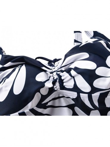 Sets Women's Plus Size Swimwear Floral Tankini Set Drawtring Modest Two Piece Swimsuit - Navy&white - CX19ERXKLAH $30.65