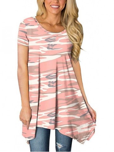 Cover-Ups Womens Summer Short Sleeve Irregular Hem Loose Tunic Tops Flowy Blouses Shirt - Pink Camo - C119EOIYZLT $40.15