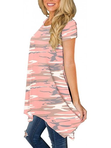 Cover-Ups Womens Summer Short Sleeve Irregular Hem Loose Tunic Tops Flowy Blouses Shirt - Pink Camo - C119EOIYZLT $22.00