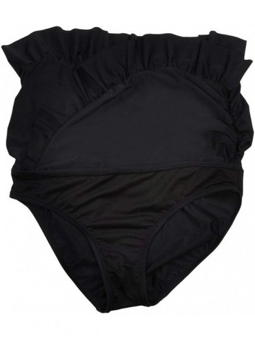 Tankinis Women's Skirted Bikini Bottom Shirred Swim Bottom Ruffle Swim Skirt - 01-black - CS18RR2O5YH $17.90