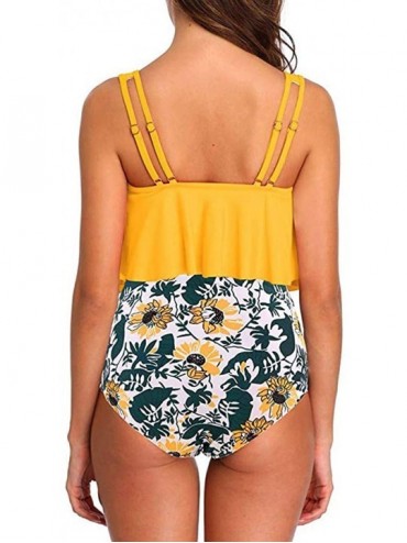 Sets Swimsuits for Women Two Piece Bathing Suits Flounce Swimwear Top High Waisted Bottom Bikini Set - I - Yellow - CB19587YO...