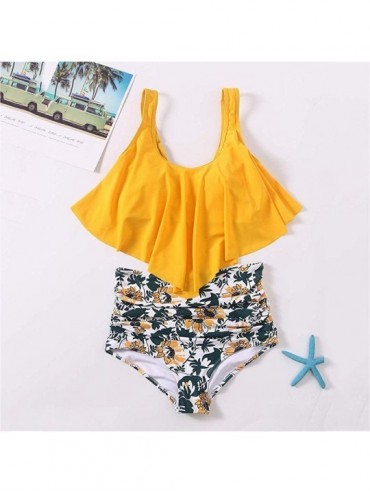 Sets Swimsuits for Women Two Piece Bathing Suits Flounce Swimwear Top High Waisted Bottom Bikini Set - I - Yellow - CB19587YO...