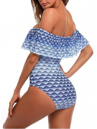 Tankinis Teen Girls Floral Printed One Piece Monokini Bathing Suits V Neck Ruffles Bikini Set Swimwear - Blue - CA196OGCNQY $...