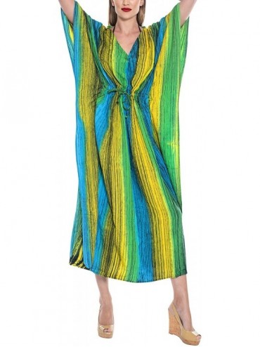 Cover-Ups Women's Maxi Swimwear Bikini Cover-Ups Beach Kaftan Dress Drawstring - Green_l252 - CZ129WXDF5T $25.56