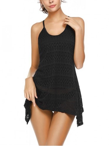 Tankinis Women's Tankini Swimsuits 2 Piece Tummy Control Bathing Suits Cover-Up Swimwear - Black - CJ183QY0QST $11.28