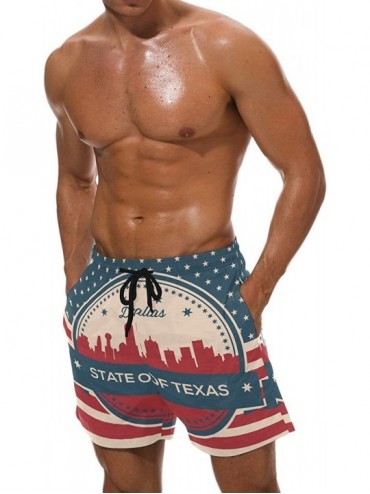 Trunks Vintage American Flag Texas State Dallas Skyline Men's Swim Trunks Swimming Beach Shorts Watershort - CW18E3203AO $22.38