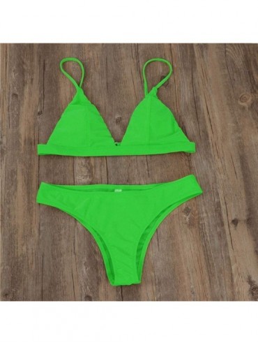 Sets Women's Two Piece Triangle Bikini Set High Waisted String Push up Padded Brazilian Thong Bikini Swimsuit Swimwear Green ...