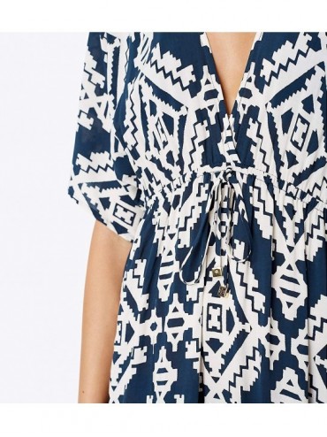 Cover-Ups Women's Printed Long Maxi Beach Dress/Swimsuit Cover Up - Navy - C018HYIGORD $12.33
