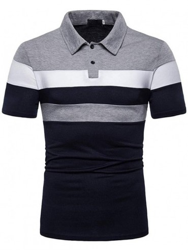 Racing Mens Summer Slim Fit Tshirt Contrast Color Stitching Stripe Short Sleeve Casual Polo Shirt - Gray - C7194Q4EDC0 $36.83