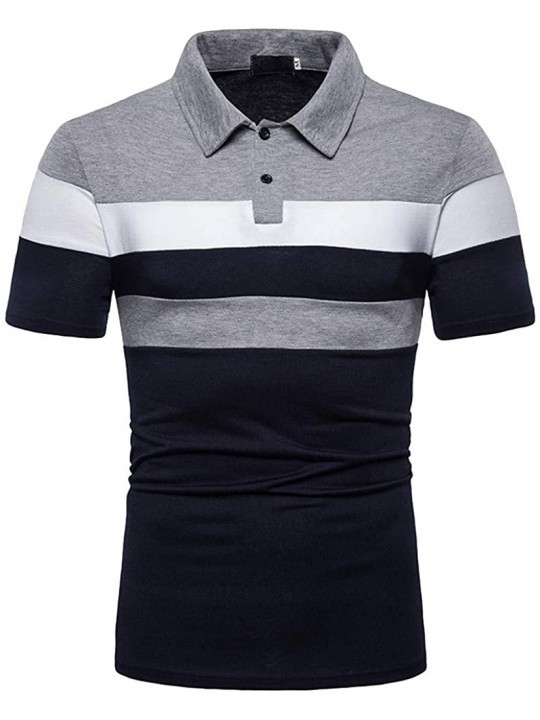 Racing Mens Summer Slim Fit Tshirt Contrast Color Stitching Stripe Short Sleeve Casual Polo Shirt - Gray - C7194Q4EDC0 $16.74