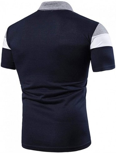 Racing Mens Summer Slim Fit Tshirt Contrast Color Stitching Stripe Short Sleeve Casual Polo Shirt - Gray - C7194Q4EDC0 $16.74