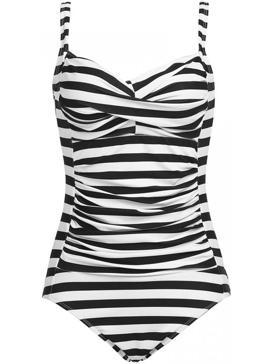 Racing Womens Vintage One Piece Swimsuit Halter Padded Ruched Bathing Suit Floral Painted Swimwear - White&black - CU18CNNS9C...