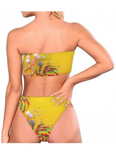 Sets Women's Stripe Strapless Bandeau Bikini Hawaii Vocation Beachwear Sexy High Cut Swimsuits - Retro Stripe - C918QQ3U2OG $...