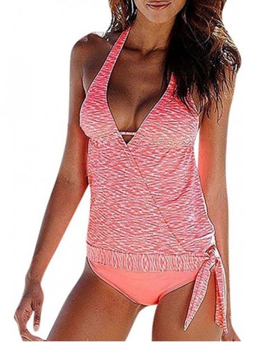 Racing Swimwear for Womens- Summer Beach Sexy Solid Thong Monokini Bathing Beachwear Tankini Bikini - Pink - C418O2CUIZH $29.48