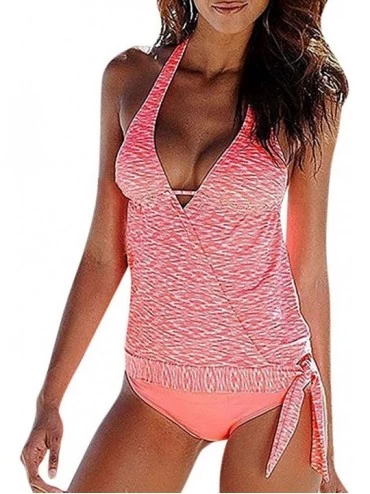 Racing Swimwear for Womens- Summer Beach Sexy Solid Thong Monokini Bathing Beachwear Tankini Bikini - Pink - C418O2CUIZH $29.48