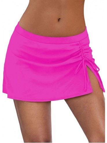 Bottoms Women's Swim Skirt Ruched Swimsuits Side Slit Pull Tie Bikini Bottoms - Rosy - CT1969YIGOE $16.56