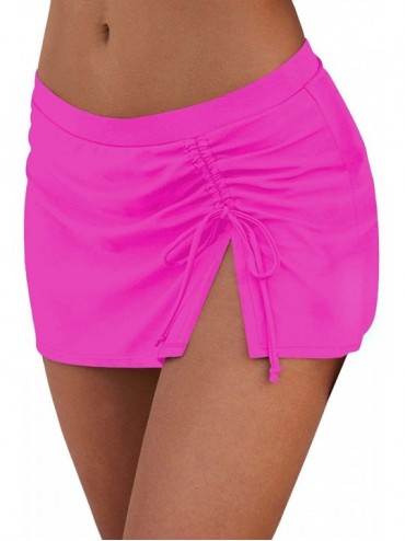 Bottoms Women's Swim Skirt Ruched Swimsuits Side Slit Pull Tie Bikini Bottoms - Rosy - CT1969YIGOE $16.56