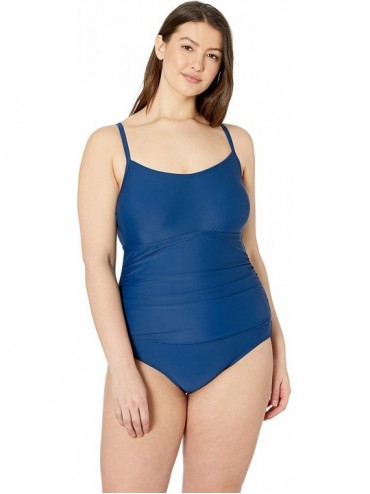 One-Pieces Women's Plus-Size Shirred One Piece Swimsuit - Navy - CU18NLQMT82 $62.84