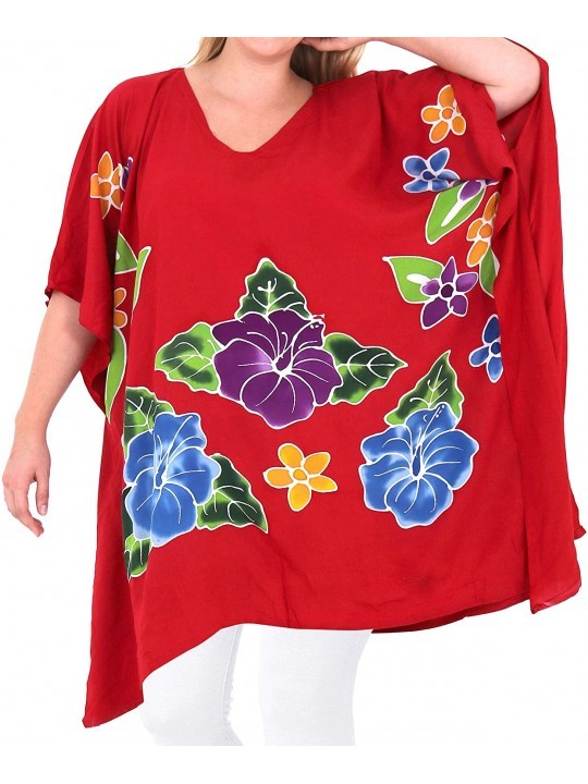 Cover-Ups Women Plus Size Outwear Regular Fit Hawaiian Shirts for Women Printed B - Spooky Red_g771 - CP17YZSYQMZ $25.73
