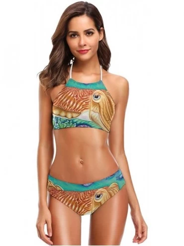 Sets Swimming Pigs Sunshine Bikini Swimwear Swimsuit Beach Suit Bathing Suits for Teens Girls Women Watercolor Cuttlefish - C...