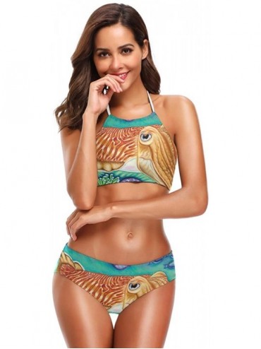Sets Swimming Pigs Sunshine Bikini Swimwear Swimsuit Beach Suit Bathing Suits for Teens Girls Women Watercolor Cuttlefish - C...