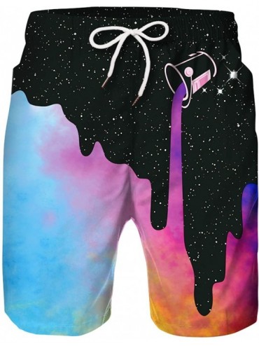 Trunks Men's Swim Trunks Quick Dry 3D Print Beach Shorts Swimwear with Pockets Mesh Lining - Galaxy Milk - CI19657GLLS $33.06