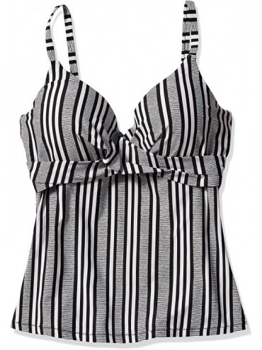Tops Women's Twist Front Underwire Tankini Swimsuit Top Pushup - Black and White Stripe - CG18RZY9IMU $36.35
